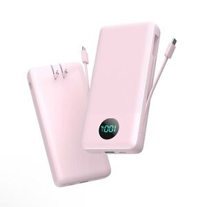 Pink Portable Power Bank with Digital Display